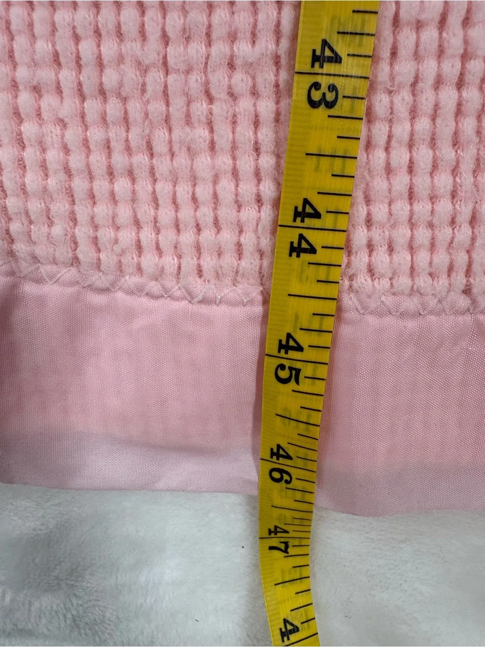 Vintage Pink Waffle Weave Baby Blanket Satin Trim 35x46 Security Crib Nursery